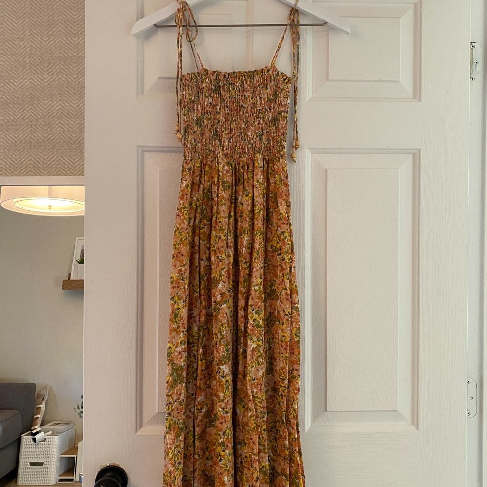 Petal and Pup Floral Smocked Bodice dress with tie straps